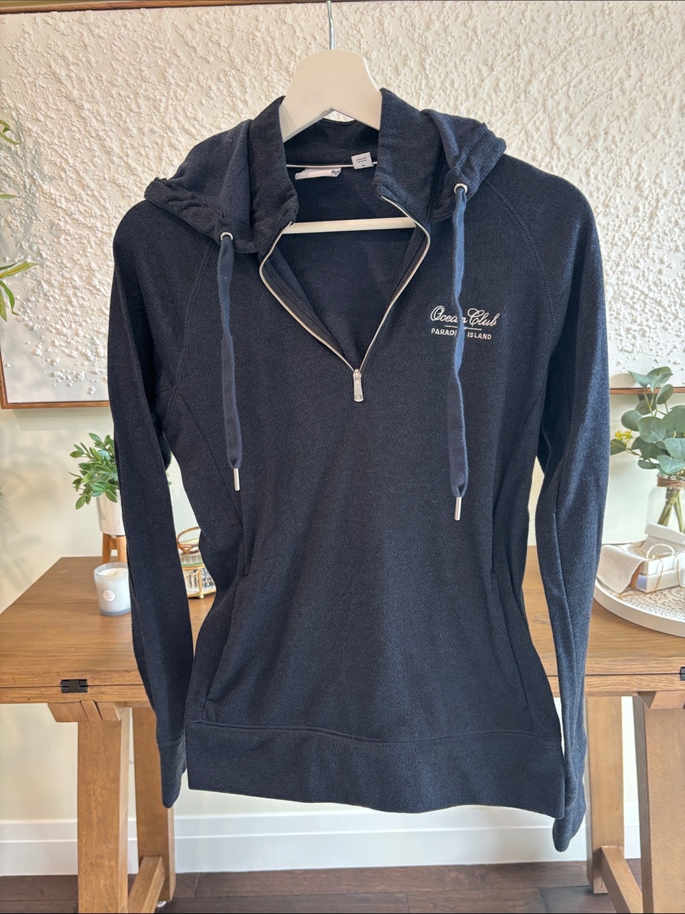 Navy Half-Zip Hoodie with Hood